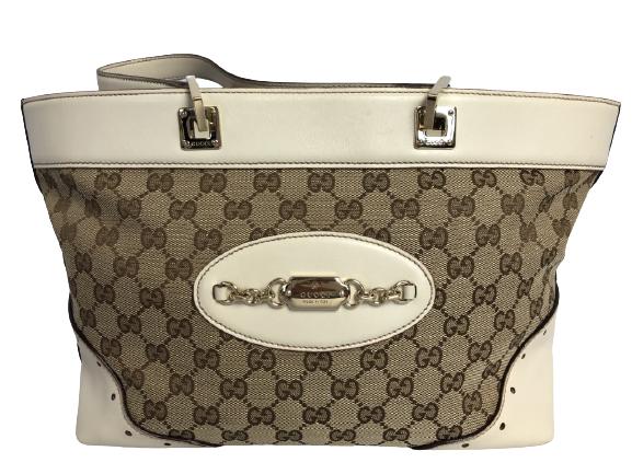 GUCCI CHAIN EMBLEM CANVAS SHOULDER BAG (1 of 6)