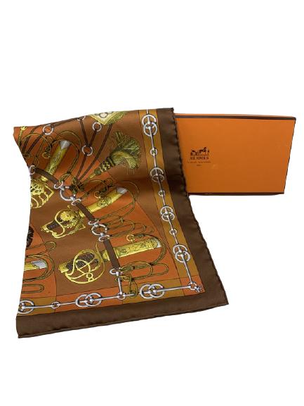 HERMES GAVROCHE BROWN & TAN SILK SCARF (1 of 6)