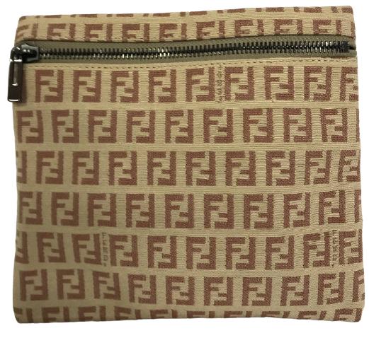 FENDI BEIGE & PINK CANVAS ZIP POUCH (1 of 4)