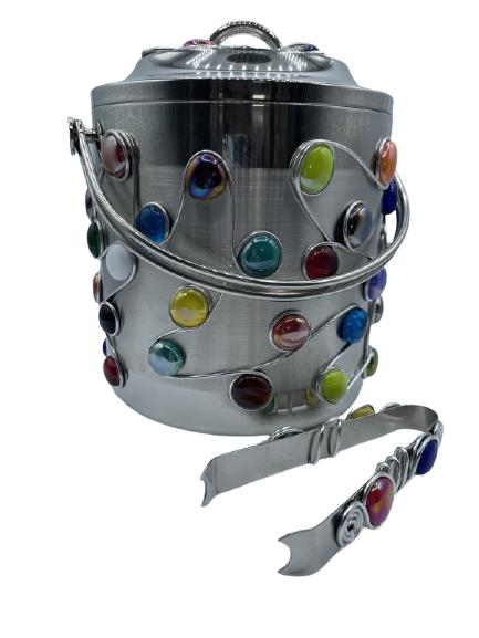 SILVER DECORATIVE ICE BUCKET AND TONGS (1 of 2)