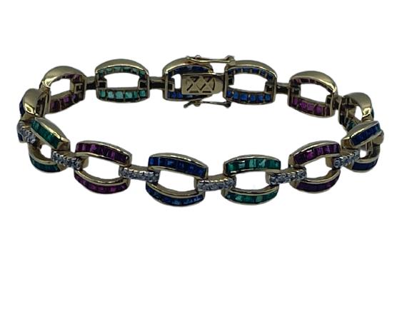 18K GOLD DIAMOND,EMERALD ,RUBY & SAPPHIRE BRACELET (1 of 4)