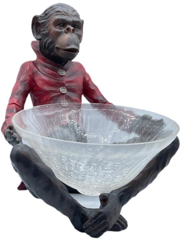 WHIMSICLE MONKEY WITH GLASS BOWL 11": WHIMSICLE MONKEY WITH GLASS BOWL