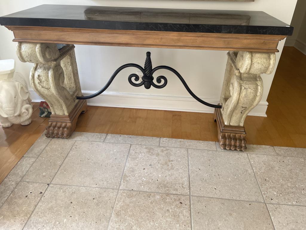 TUSCAN INSPIRED MARBLE TOP CONSOLE TABLE: TUSCAN INSPIRED MARBLE TOP CONSOLE TABLE