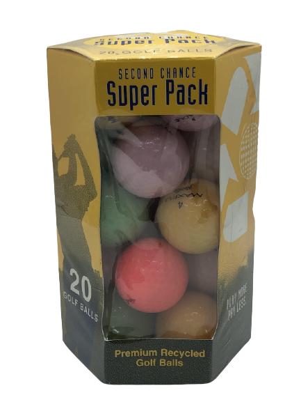 NIB SECOND CHANCE PACK OF 20 GOLF BALLS: NIB SECOND CHANCE PACK OF 20 GOLF BALLS - 20 PREMIUM RECYCLED GOLD BALLS- NEW IN BOX