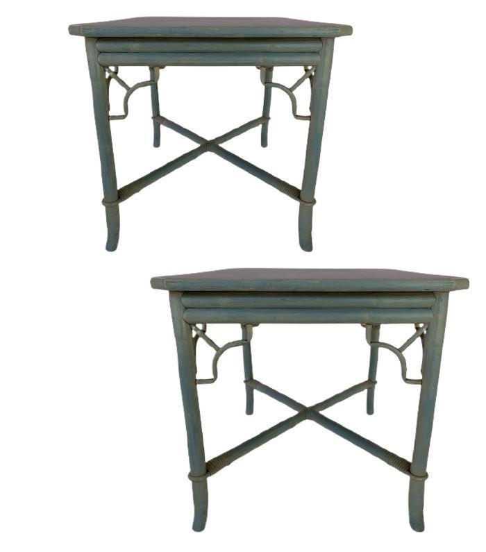 PAIR OF REGENCY STYLE BAMBOO END TABLES 27.5" (1 of 6)