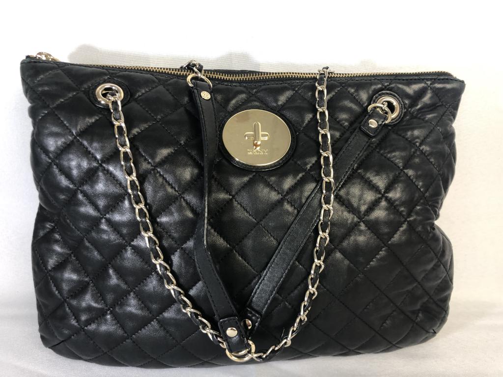 VTG DKNY BLACK LEATHER LARA MEDIUM TOTE 14" (1 of 4)