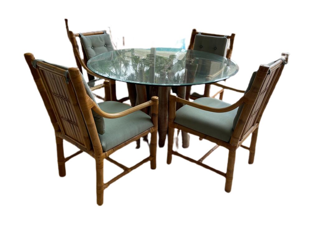 VTG BAMBOO BASE GLASS PATIO DINING TABLE (1 of 4)
