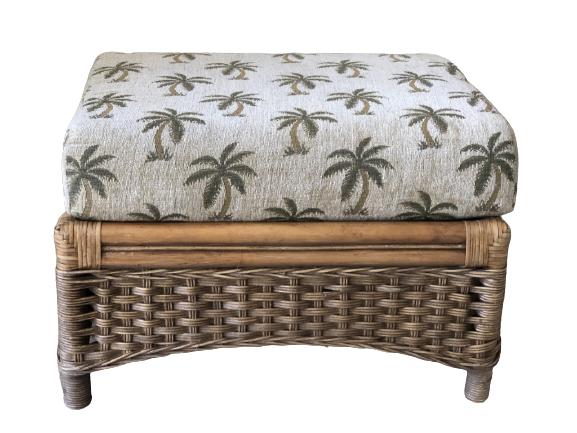 TOMMY BAHAMA INSPIRED RATTAN OTTOMAN PALM PRINT (1 of 2)