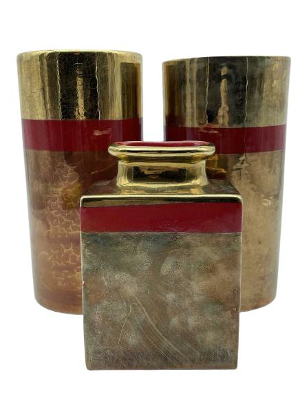SET OF 3 CONTEMPORARY GOLD & RED ITALIAN VASES (1 of 7)