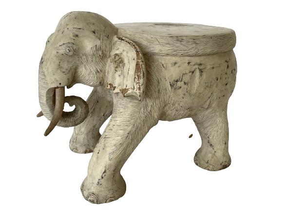 VINTAGE HANDCARVED WOOD ELEPHANT GARDEN SEAT: VINTAGE HANDCARVED WOOD ELEPHANT GARDEN SEAT - 18 X 23
