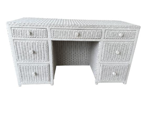 VINTAGE WHITE WICKER 7 DRAWER DESK (1 of 4)