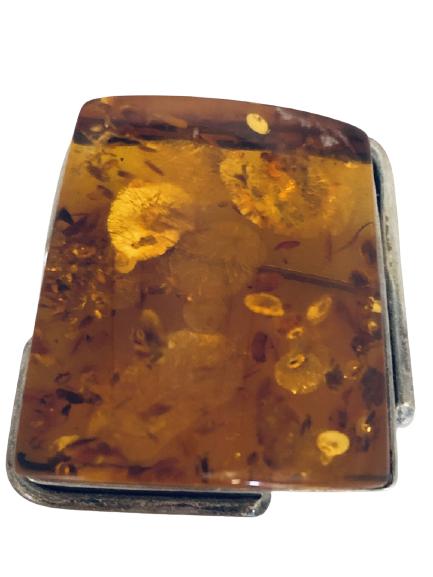 VINTAGE SILVER & AMBER CHUNKY BROOCH 1.5" (1 of 6)