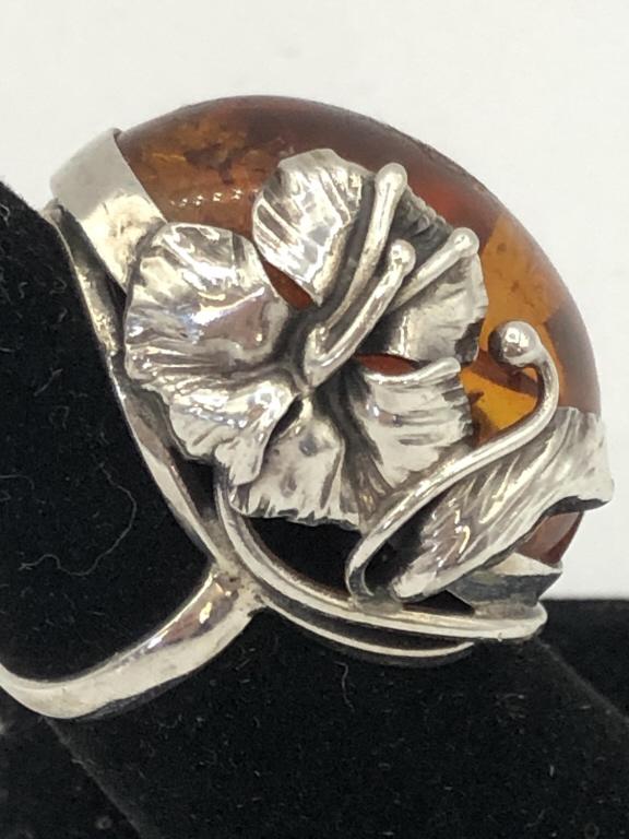 VINTAGE SILVER & AMBER CHUNKY RING SIZE 6 (1 of 4)