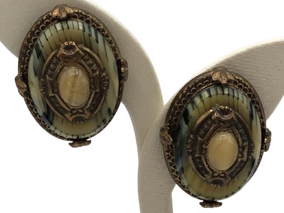 VINTAGE GOLD & STONE ANTIQUE STYLE CLIP EARRINGS (1 of 6)