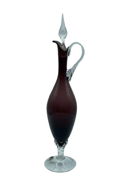 VINTAGE ITALIAN ART GLASS PURPLE JUG: VINTAGE ITALIAN ART GLASS PURPLE JUG - 20" HIGH X 4" DIAMETER- INCLUDES A STOPPER- MADE IN ITALY FOR J.W. COMPANY- VERY GOOD CONDITION- BC071921