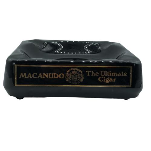 VINTAGE MACANUDO BLACK CERAMIC CIGAR ASHTRAY: VINTAGE MACANUDO BLACK CERAMIC CIGAR ASHTRAY - 7" X 7" X 2.5"- MADE IN ENGLAND BY WADE PDM- VERY GOOD CONDITION- BC071921 COLLECTIBLE HOME DECOR; SMOKING CIGARS; ADVERTISING