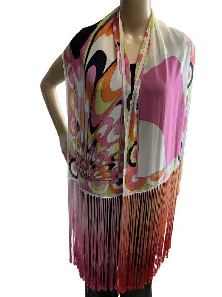 VINTAGE EMILIO PUCCI SILK SCARF WITH OMBRE FRINGE" (1 of 3)