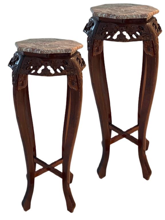 PR VTG CHINESE HAND CARVED WOOD MARBLE TOP TABLE (1 of 3)