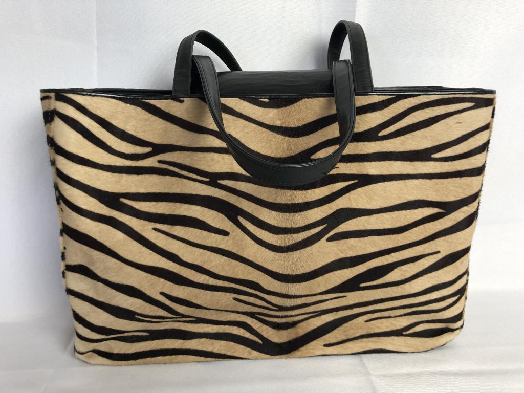 VINTAGE CITRUS FAUX ZEBRA & LEATHER TOTEBAG 16" (1 of 5)