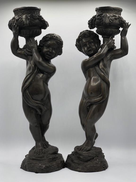 PAIR OF VTG METAL CHERUB CANDLESTICKS 16" (1 of 12)