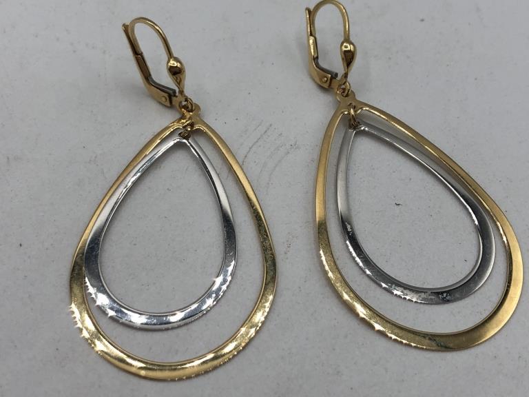 VTG 14K GOLD & SILVER PIERCED TEARDROP EARRINGS (1 of 5)