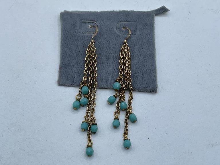 VTG FAUX TURQUOISE AND GOLD DROP EARRINGS (1 of 3)