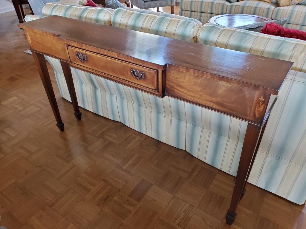SIDE TABLE OR CONSOLE WITH MIDDLE DRAWER: SIDE TABLE OR CONSOLE WITH MIDDLE DRAWER****ITEM IS LOCATED AT NORTH PALM BEACH HOME. PICK UP IS FRIDAY 8/13 OR SAT 8/13 BY APT WITH 24 HOURS NOTICE FROM 12-4. THE HOME IS LOCATED 10 MINUTES FROM OUR 