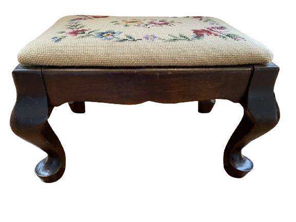 ANTIQUE EMBROIDERED FOOT STOOL 17" (1 of 3)
