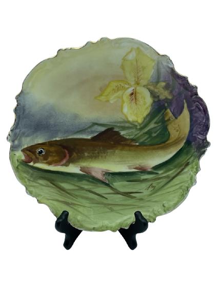 VINTAGE LOBC LIMOGES HAND PAINTED FISH PLATE 11" (1 of 3)