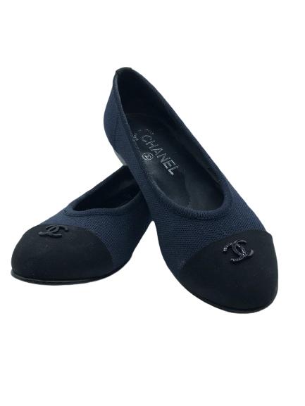 CHANEL NAVY BALLET FLATS SZ 7 (1 of 3)