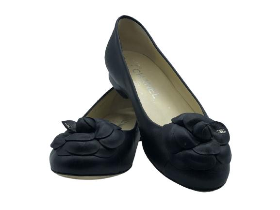 CHANEL BLACK LEATHER BALLET FLATS SZ 36 (1 of 3)