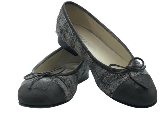 CHANEL GRAY TWEED BALLET FLATS SZ 36 (1 of 3)
