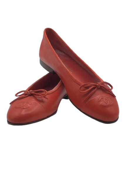 CHANEL LOGO ORANGE BALLET FLATS SZ 36.5 (1 of 3)