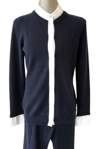 VTG ESCADA NAVY & WHITE WOOL CARDIGAN SZ SMALL (1 of 6)