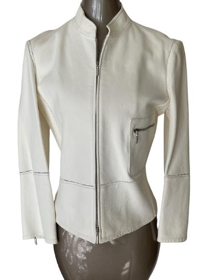ELEGANT ARMANI COLLEZIONI  WHITE LEATHER JACKET (1 of 2)