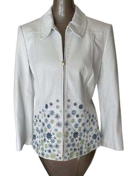 ST JOHN COLLECTION WHITE LEATHER JACKET SZ 8 (1 of 4)