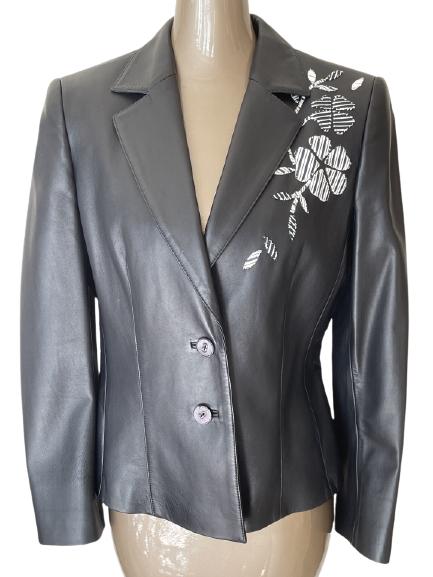 ESCADA BLACK LEATHER JACKET BLAZER SZ 40 (1 of 3)