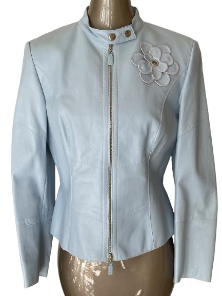 ESCADA LIGHT BLUE LEATHER JACKET  SZ 40 (1 of 4)