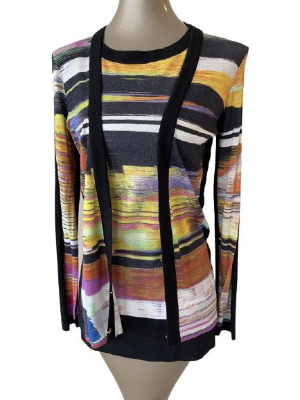 ESCADA BLACK STRIPED TWIN SET SZS: ESCADA BLACK STRIPED TWIN SET SZS -VERY GOOD PREOWNED CONDITION