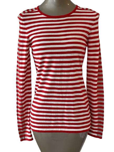AKRIS PUNTO RED AND WHITE STRIPED SWEATER SZ S: AKRIS PUNTO RED AND WHITE STRIPED SWEATER SZ S -VERY GOOD PREOWNED CONDITION