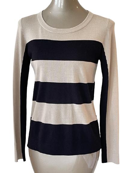 AKRIS BLACK AND CREAMED STRIPED SWEATER SZ S: AKRIS BLACK AND CREAMED STRIPED SWEATER SZ S -VERY GOOD PREOWNED CONDITION
