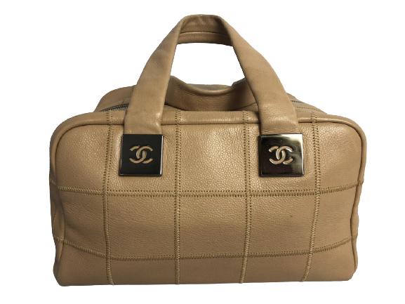 CHANEL TOP HANDLE BEIGE LEATHER LOGO SHOULDER BAG (1 of 6)