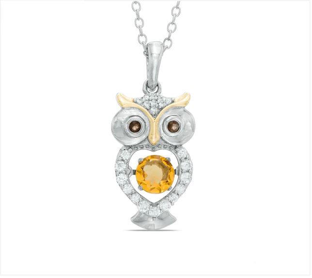 STERLING SILVER SAPPHIRE CITRINE OWL PENDANT (1 of 2)