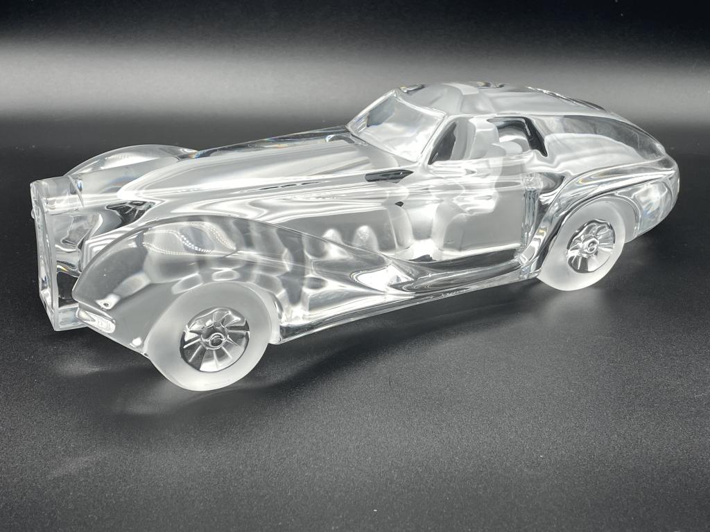 VINTAGE DAUM FRANCE RIVIERA COUPE BUGATTI: VINTAGE DAUM FRANCE RIVIERA COUPE BUGATTI | COLLECTIBLE CRISTAL GLASS ART SCULPTURES-3" X 6"X 13" APPROX-VERY GOOD CONDITION-DP8321