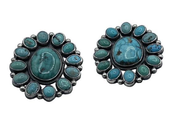 VTG SILVER AND TURQUOISE PIERCED EARRINGS (1 of 4)