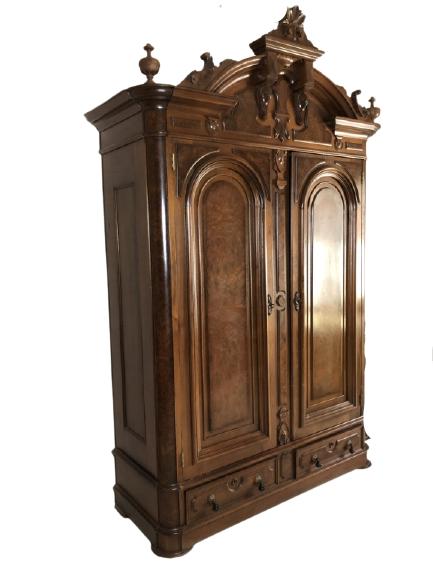 ROCOCO STYLE CRESTED WOOD ARMOIRE / WARDROBE (1 of 9)