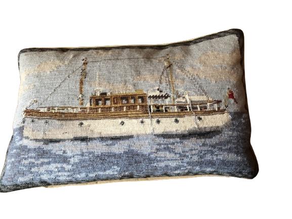VTG FISHING BOAT NEEDLEPOINT EMBROIDERED PILLOW (1 of 4)