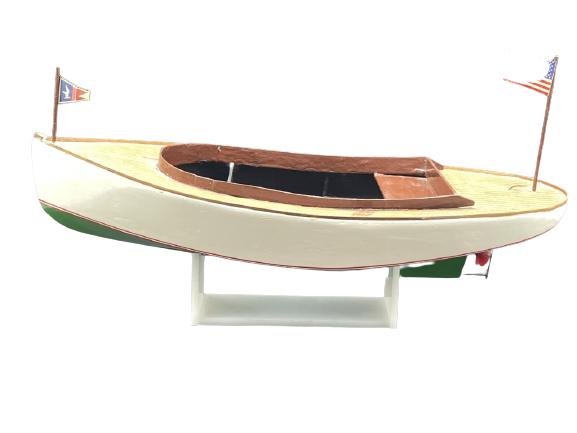 VINTAGE WOOD HAND MADE MODEL BOAT ON STAND (1 of 4)