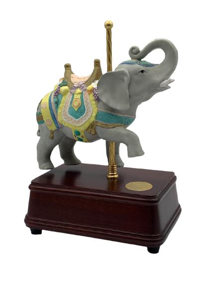 VTG ELEPHANT CAROUSEL LIMITED EDITION MUSIC BOX: VINTAGE ELEPHANT CAROUSEL MUSIC BOX - 8" HIGH X 7" LONG- MADE BY THE SAN FRANCISCO MUSIC BOX COMPANY- LIMITED EDITION NUMBERED 75 OF 4500- COLLECTIBLE MUSIC BOXES; - BC080321
