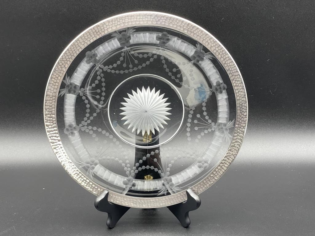 VINTAGE ETCHED GLASS SERVING PLATE 12" (1 of 2)